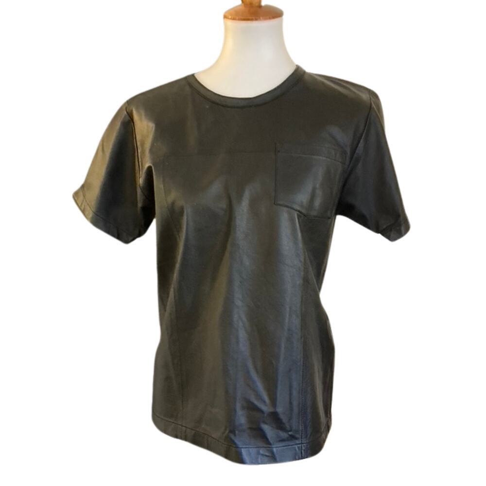 Y2k Genuine Leather Short Sleeve Top, Black, Size S/M